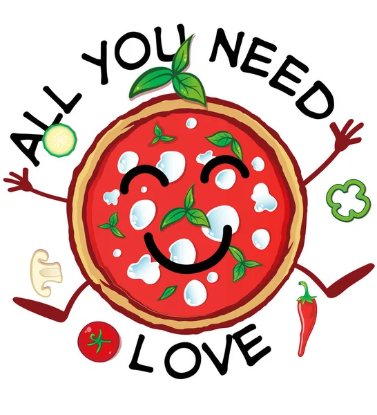All You Nees Love Pizza Pizza Vector Cartoon — Stock Vector