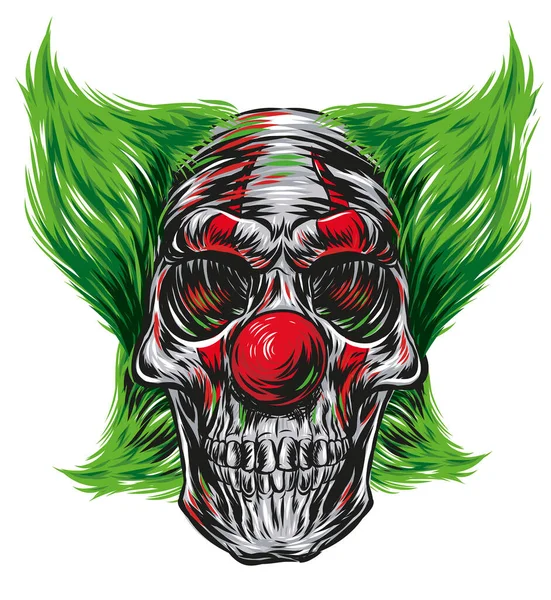 Crâne Clown Dessiné Main Illustration Vectorielle Isolé Sur Fond Blanc — Image vectorielle