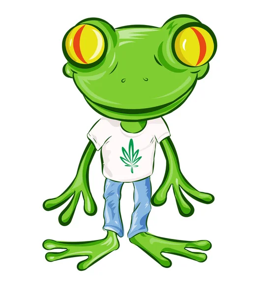 Frog Cartoon Character Con Shirt Isolato Bianco — Vettoriale Stock