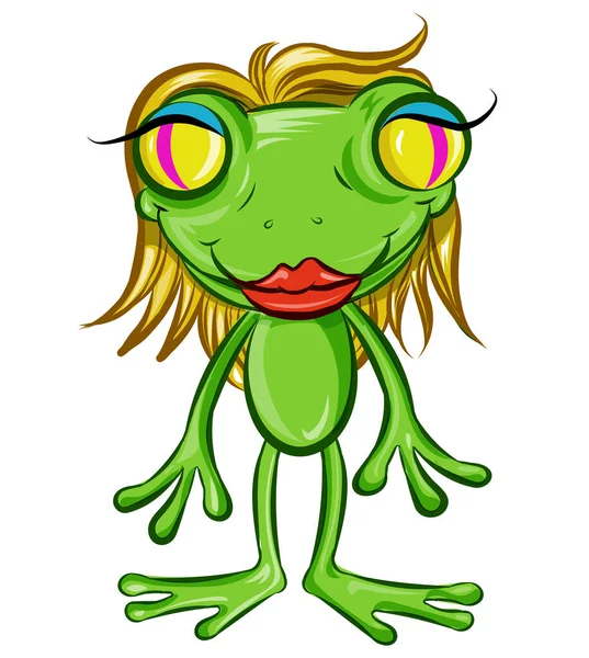 Blonde Sexy Frog Charakter Cartoon Isoliert Auf Weiß — Stockvektor