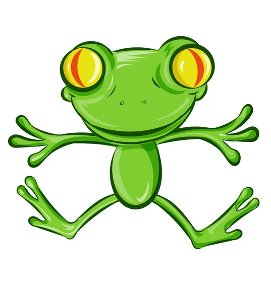 Sărituri Frog Cartoon Character Izolat Alb — Vector de stoc