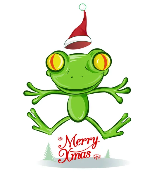 Jumping Frog Christmas Cartoon Charakter Isoliert Auf Weiß — Stockvektor