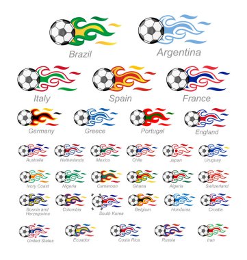 Futbol topuyla alevli bayrak. vektör illüstrasyonu