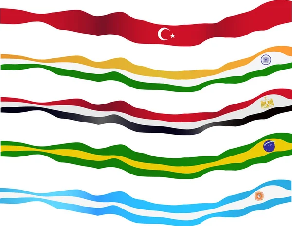 Lambaikan Bendera Nasional Horizontal Set Vektor - Stok Vektor
