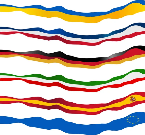 Κυματίζοντας Οριζόντιες Ευρωπαϊκές Σημαίες Σύνολο Διανύσματος — Διανυσματικό Αρχείο