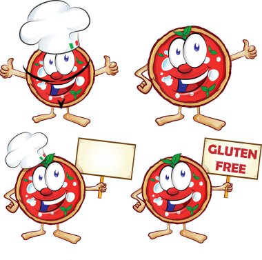 Bir dizi pizza çizgi film çizimi