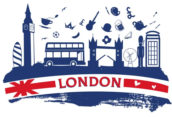 London Travel Banner Icon Monuments Flag Vector — Stock Vector