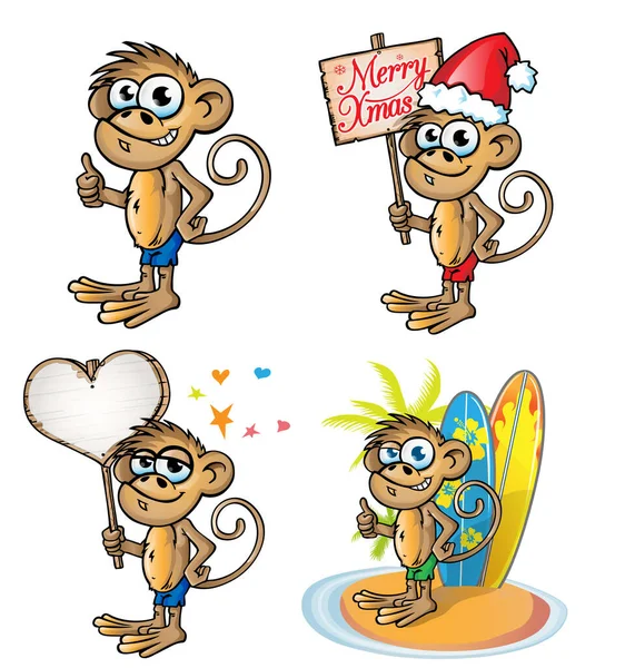 猿のキャラクター漫画のセット ベクターイラスト — ストックベクタ