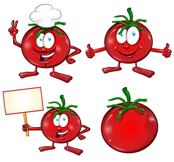Tomato Cute Vegetable Character Set Isolated White — Stock Vector