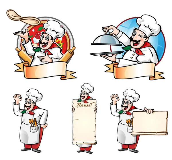 Cartoon Chef Collection Set Isolated White Background — Stock Vector