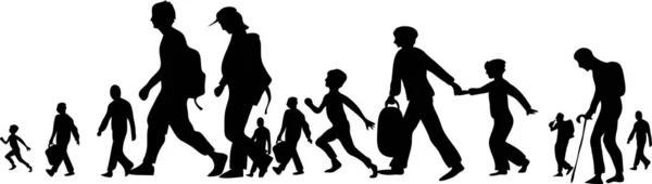 Σιλουέτα Του Πρόσφυγες Ανθρώπους Που Περπατούν — Διανυσματικό Αρχείο