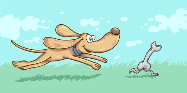 面白い犬が公園で骨を追う — ストックベクタ