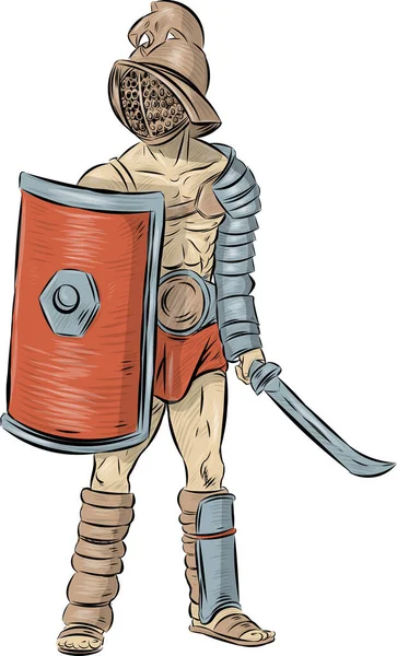 Spartacus Gladiator Warrior Hand Drawn — Stock Vector