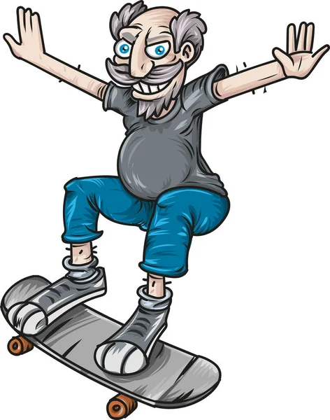 Loco Viejo Abuelo Skate Dibujo Animado Vector Ilustración — Vector de stock