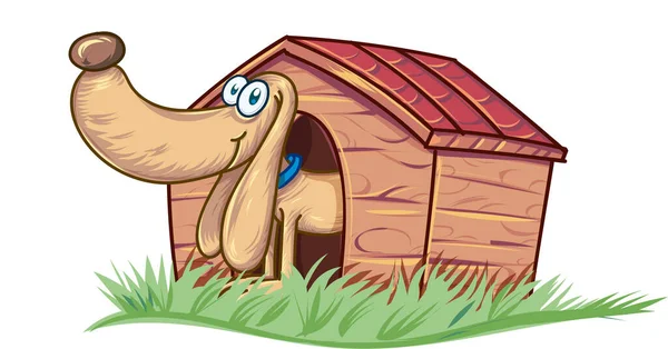 Carino Cane Casa Con Cane Personaggio Cartone Animato — Vettoriale Stock
