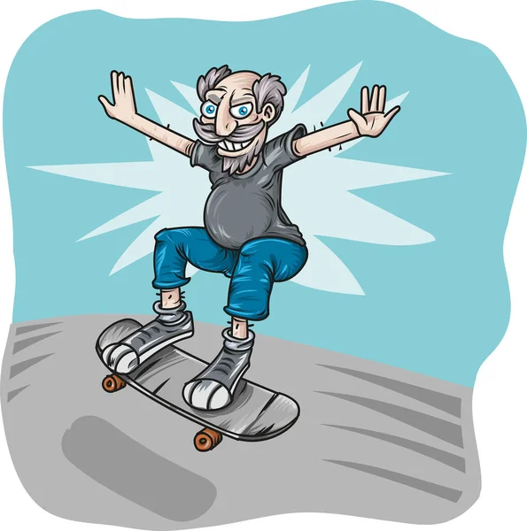 Crazy Old Grandfather Skateboarding Cartoon Background Vector Illustration — Stock Vector