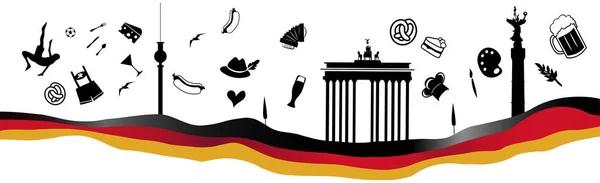德国旅游横幅与符号元素在波浪旗上 — 图库矢量图片