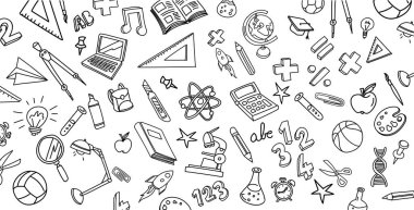 Okulun el çizimi, karalama ve vektör illüstrasyon simgeleri