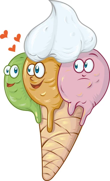 かわいいアイスクリーム漫画 ベクターイラスト — ストックベクタ