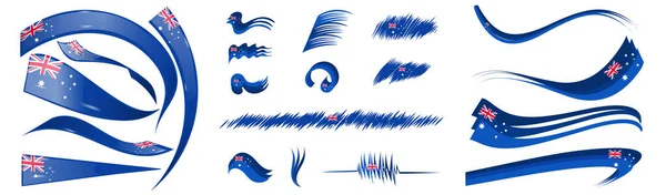 Australische Vlag Set Elementen Vector Illustratie Een Witte Achtergrond — Stockvector