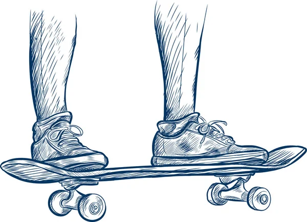 Grafik Handgezeichnetes Skateboard Isoliert Auf Weißem Hintergrund — Stockvektor