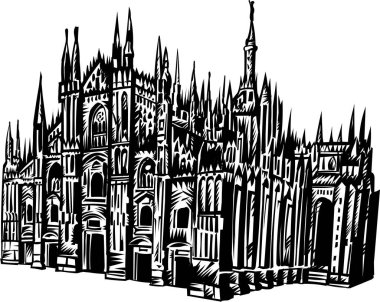 Milano 'daki Duomo Katedrali. Vektör çizimi