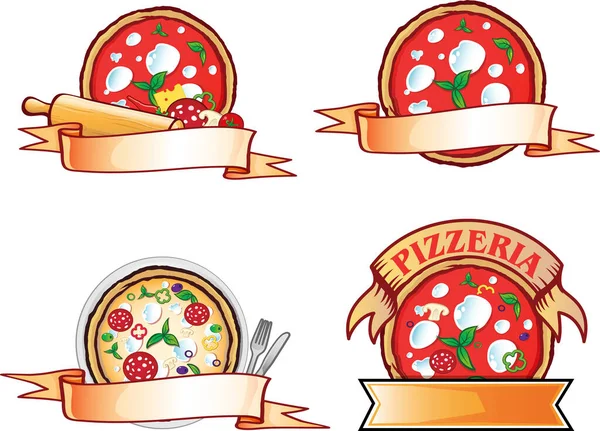 Набор Этикеток Пиццы Пиццерия Логотип Дизайн Итальянской Кухни Векторная Иллюстрация — стоковый вектор
