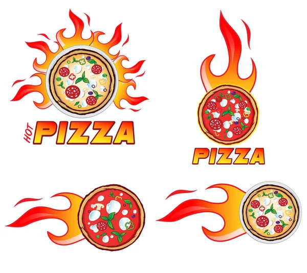 Vector Logo Conjunto Pizzería Con Flame Design Plantilla — Archivo Imágenes Vectoriales
