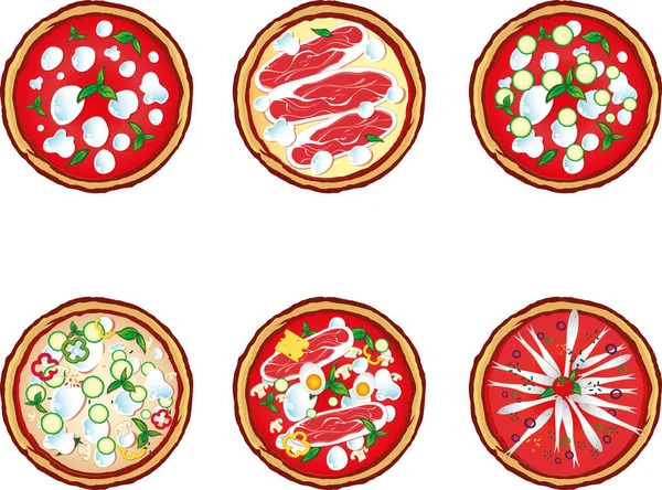 Изолированные Вкусные Иконки Пиццы Сверху View Vector Иллюстрации — стоковый вектор