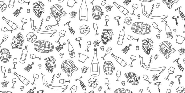 wine elements hand drawn, doodle and vector illustration icons se