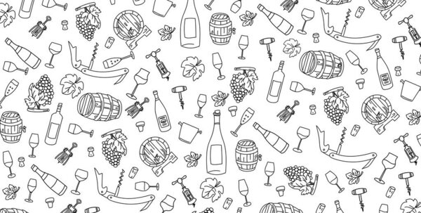 wine elements hand drawn, doodle and vector illustration icons set.