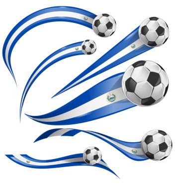 El Salvador bayraklı futbol topu seti ikonu. vektör illüstrasyonu