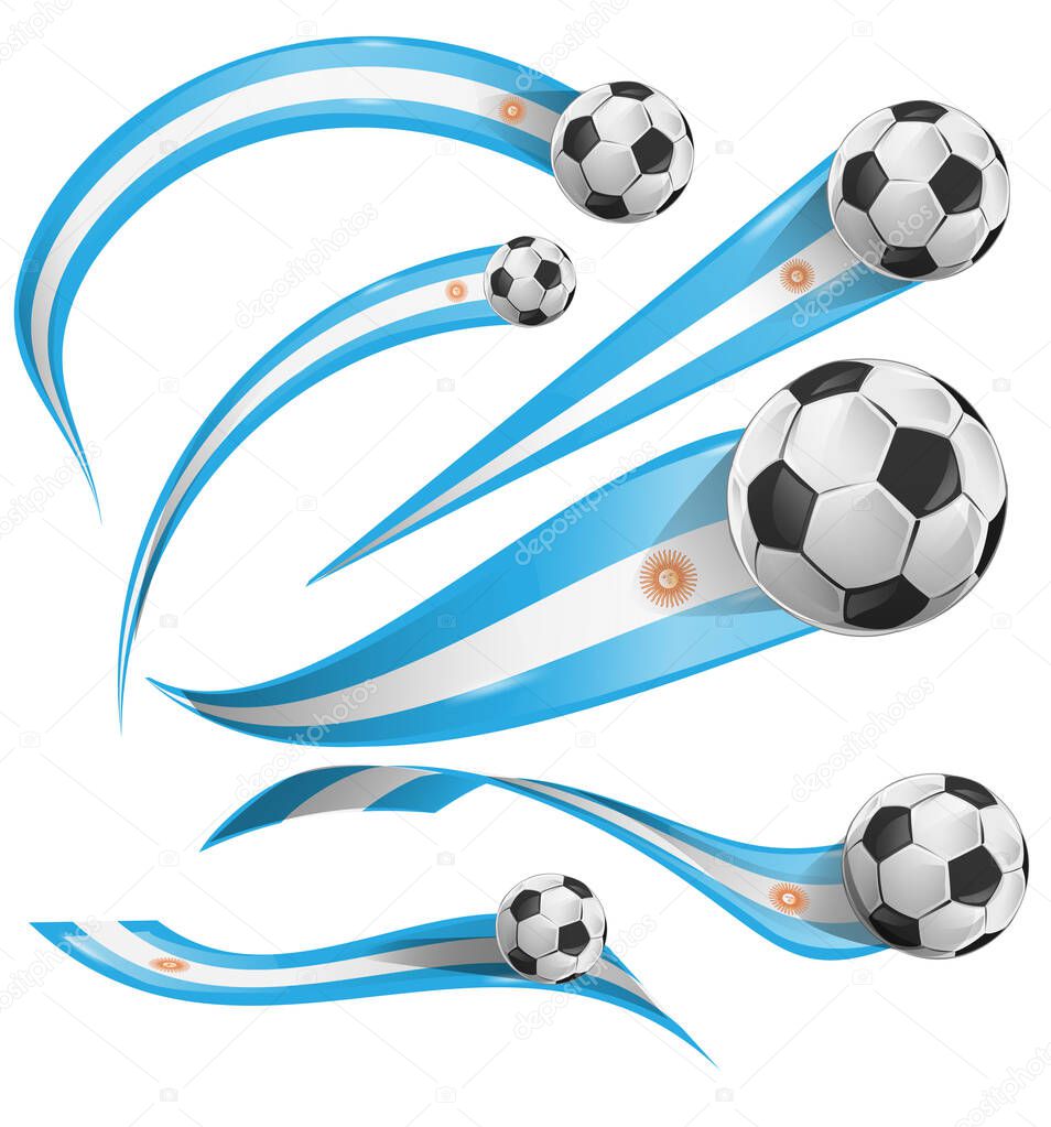 Argentina flag set with soccer ball set icon. vector illustration