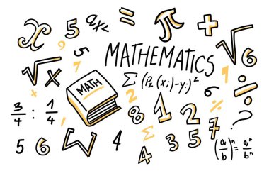 Matematik karalama çizgisi okul illüstrasyonunu ayarladı. El Çizimi 