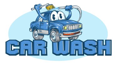 Mavi Oto Yıkama Temizleme çizgi filmi. vektör illüstrasyonu