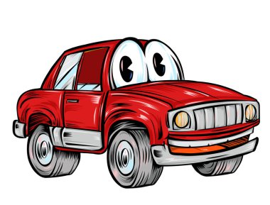 Komik kırmızı araba. vektör illüstrasyonu