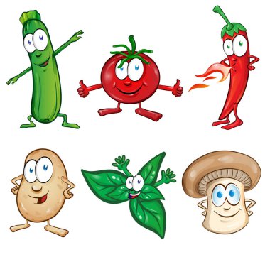 Çizgi film karakteri koleksiyonu. Vektör sebze izolasyonu. vektör illüstrasyonu