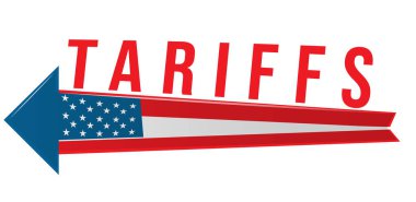 ABD 'nin 2025 yılında artan ithalat tarifesi politikası, ABD bayrağıyla ok. Vektör illüstrasyonu