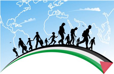 Geçmişi olan Filistinli göçmenler Dünya gezegeninin haritası.