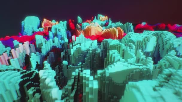 Illust Pixels Quad Lijn Textuur Verf Schilderstuk Kleur Gruis Landschap — Stockvideo