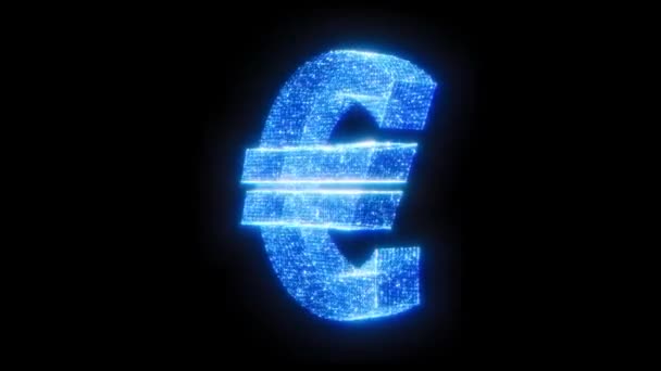 Euro Ícone Néon Sinal Luz Texto Noite Ano Símbolo Conceito — Vídeo de Stock
