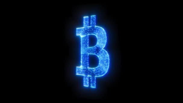Bitcoin Icône Néon Signe Lumière Texte Nuit Année Symbole Concept — Video