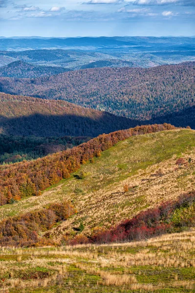 Έκρηξη Φθινοπωρινών Χρωμάτων Στα Βουνά Polonina Carynska Εθνικό Πάρκο Bieszczady — Φωτογραφία Αρχείου