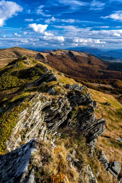 Kolorowy Jesienny Krajobraz Górski Bieszczady Karpaty Polska — Zdjęcie stockowe