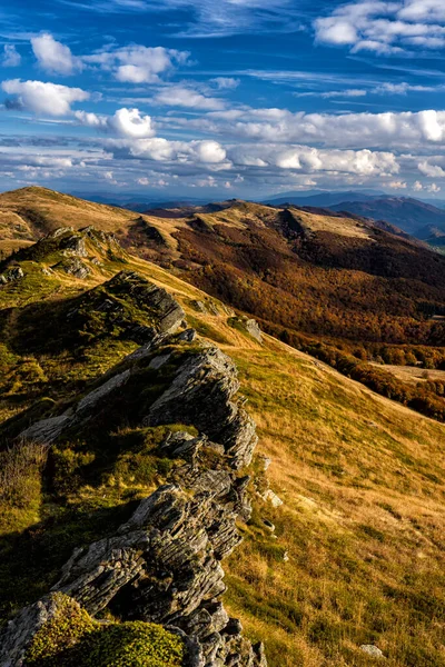Kolorowy Jesienny Krajobraz Górski Bieszczady Karpaty Polska — Zdjęcie stockowe