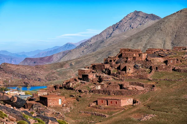 高阿特拉斯山脉的景观 摩洛哥Oukaimeden村的老Kasbah — 图库照片