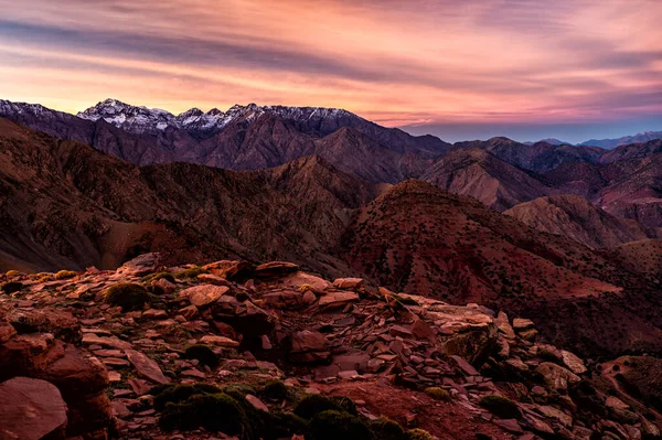Krajobraz Wysokich Atlasu Maroko Góra Toubkal Tubkal Jebel Toubkal Najwyższy — Zdjęcie stockowe