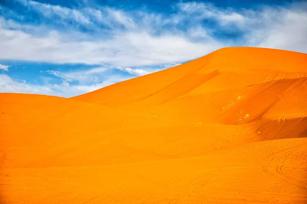 Fondo Dunas Del Desierto Del Sahara Destino Popular Erg Chebbi —  Fotos de Stock