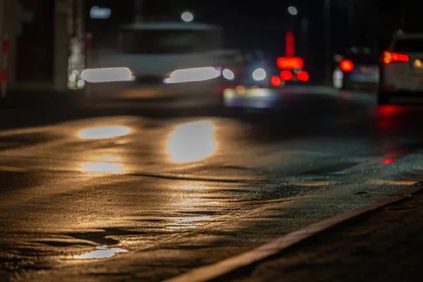 City Street Night Blurred Background Cars Approaching Pedestrian Crossing Bokeh — Foto de Stock