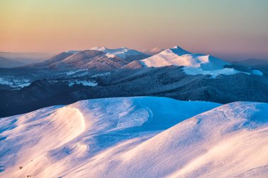 Winter mountain landscape. Bieszczady National Park, Poland.